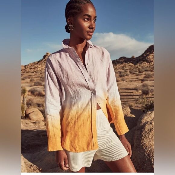 J crew x Baird mcnutt women’s 100% linen button down ombre top sustainable - Picture 1 of 8